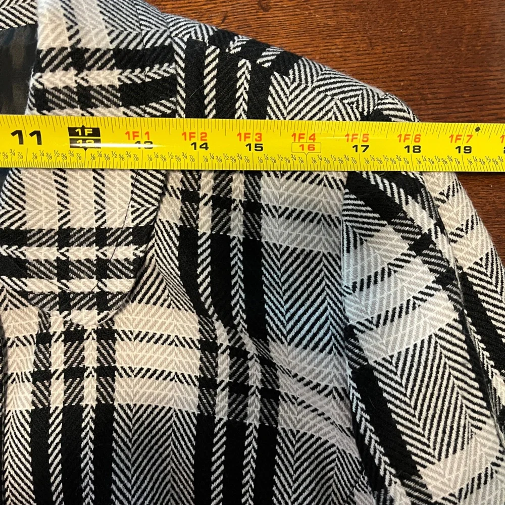 Vintage 90’s R.Q.T. Button Front Jacket Black & White Plaid Lined Collar Size 18